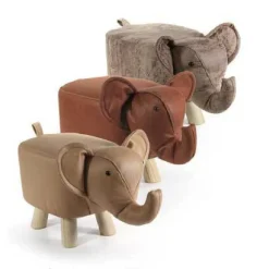 SGABELLO ELEFANTE POUF POGGIAPIEDI BAMBINI IMBOTTITO PIEDI LEGNO 46X26X28CM 808685