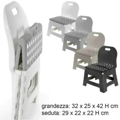 SGABELLO MULTIUSO SALVASPAZIO PIEGHEVOLE SEDIA CON SCHIENALE COLORI ASSORTITI