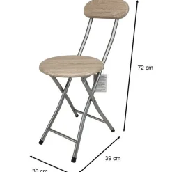 SGABELLO PIEGHEVOLE IN LEGNO SCURO E METALLO CON APPOGGIO SCHIENALE CAMPEGGIO