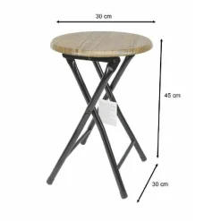 SGABELLO TAVOLINO SEDUTA PIEGHEVOLE IN LEGNO SCURO METALLO NERO 45 X 30 CM