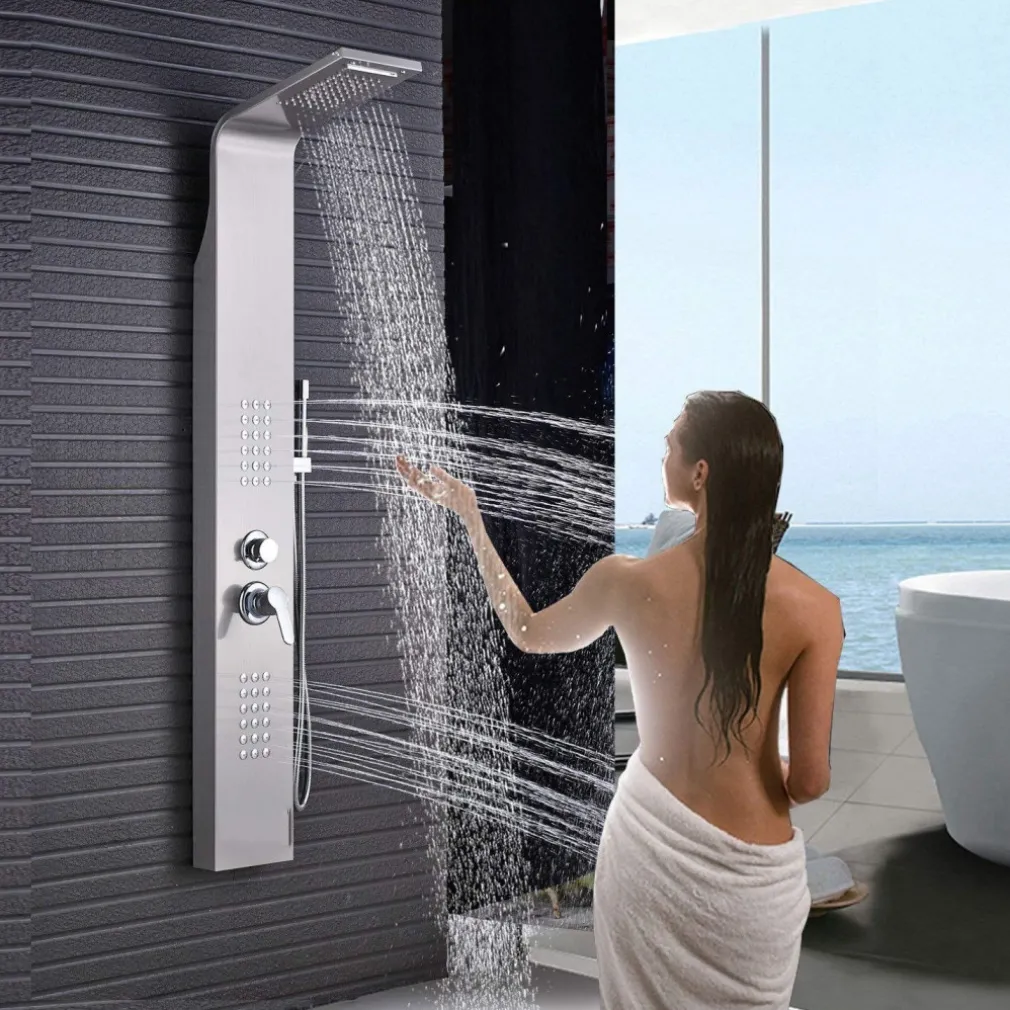 SISTEMA PANNELLO DOCCIA CURVO ESY_69213 ACCIAIO DOCCETTA SOFFIONE 22X48X156CM