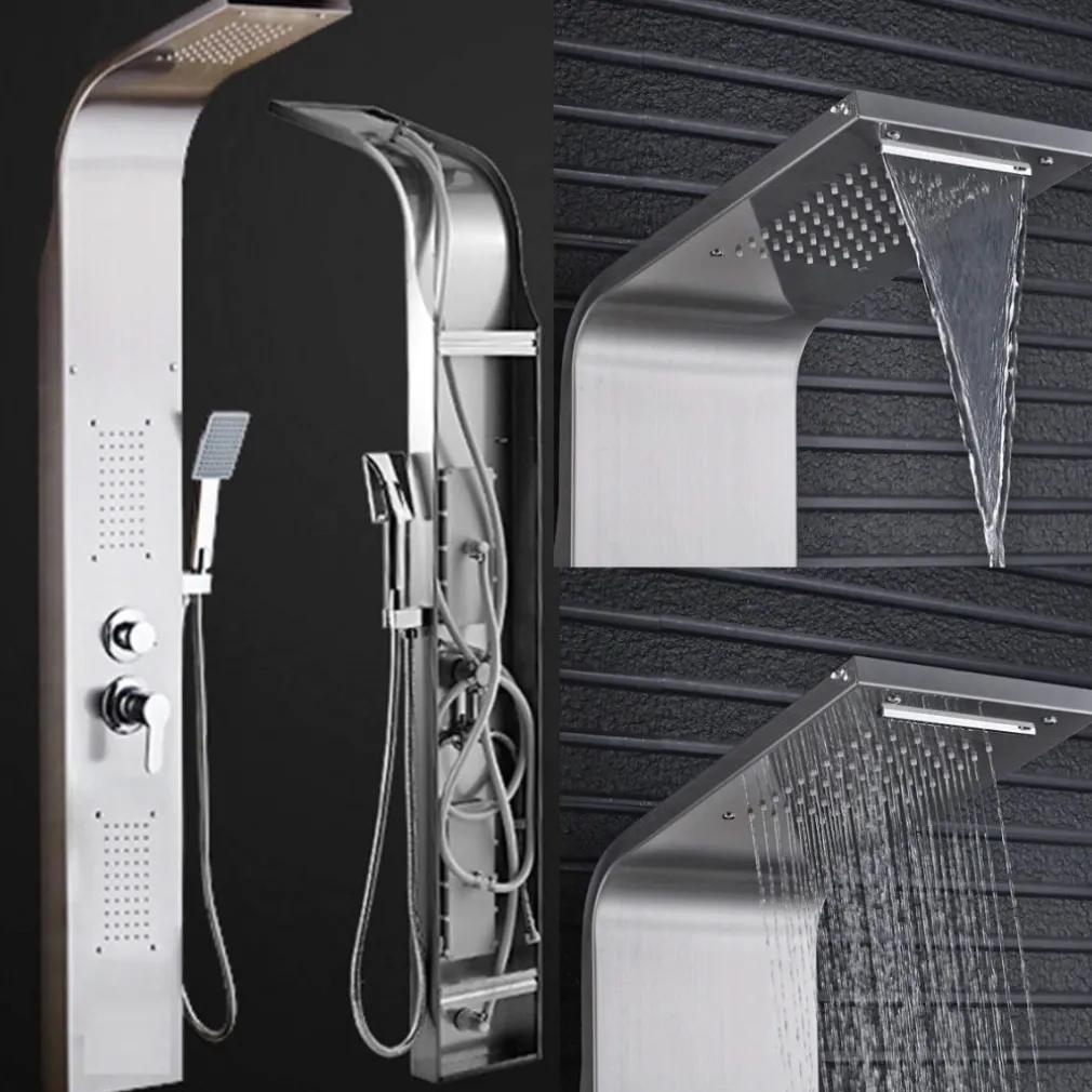 SISTEMA PANNELLO DOCCIA CURVO ESY_69213 ACCIAIO DOCCETTA SOFFIONE 22X48X156CM