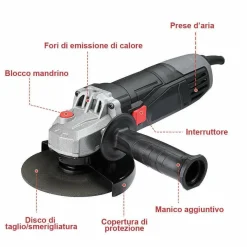 SMERIGLIATRICE ANGOLARE 750W FLEX FRULLINO 125MM 6 DISCHI E MANICO REGOLABILE