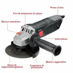 SMERIGLIATRICE ANGOLARE 900W FLEX FRULLINO 125MM 6 DISCHI E MANICO REGOLABILE