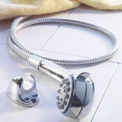 SOFFIONE DOCCIA 5 FUNZIONI TUBO FLESSIBILE 150 CM SUPPORTO CON VITI CROMATO