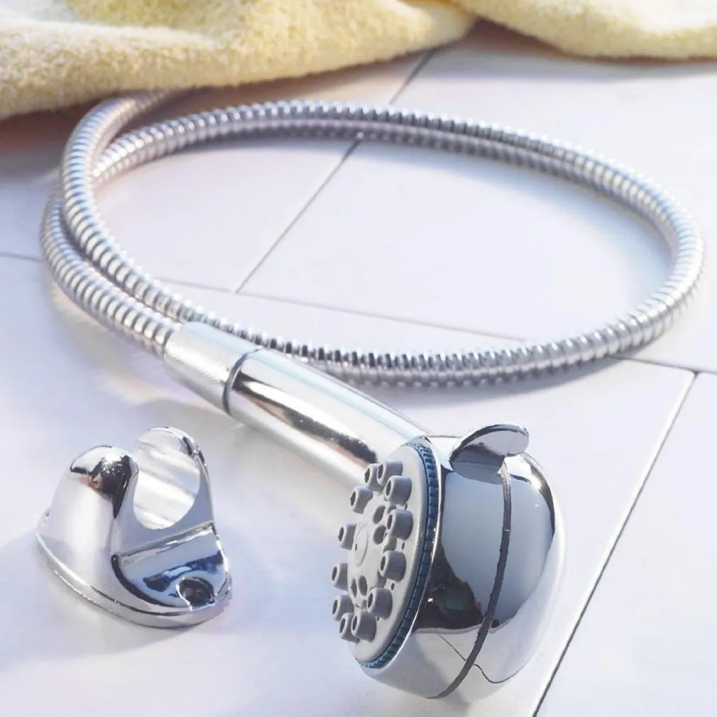 SOFFIONE DOCCIA 5 FUNZIONI TUBO FLESSIBILE 150 CM SUPPORTO CON VITI CROMATO