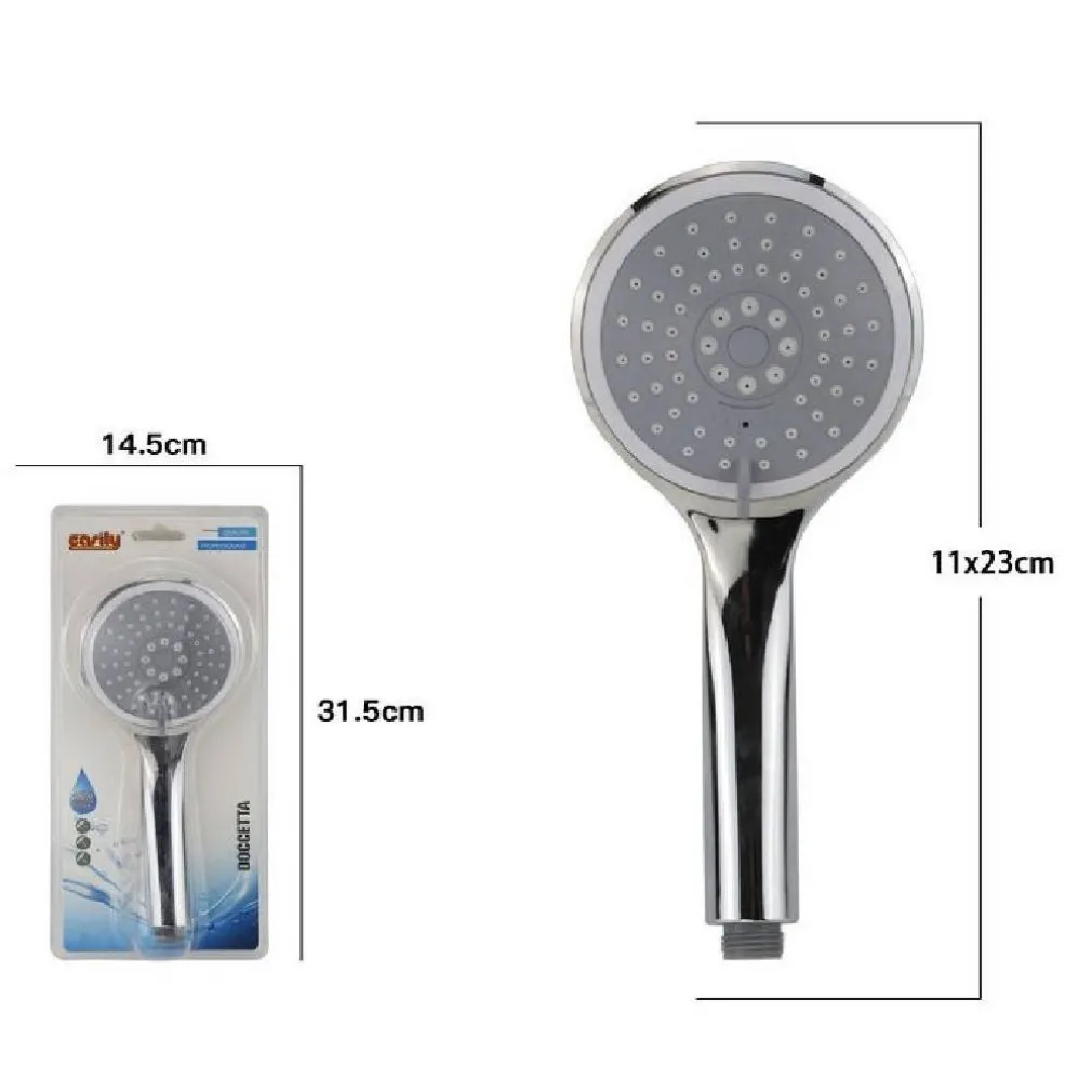 SOFFIONE DOCCIA 11 X 23 CM DOCCETTA TONDA MULTIGETTO DI 3 TIPI REGOLABILE 69093