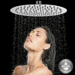 SOFFIONE DOCCIA BAGNO CASCATA TONDO 40 CM ACCIAIO ULTRA SOTTILE EFFETTO PIOGGIA