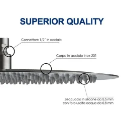 SOFFIONE DOCCIA BAGNO CASCATA TONDO 40 CM ACCIAIO ULTRA SOTTILE EFFETTO PIOGGIA