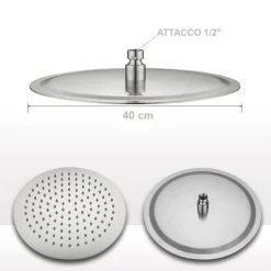 SOFFIONE DOCCIA BAGNO CASCATA TONDO 40 CM ACCIAIO ULTRA SOTTILE EFFETTO PIOGGIA