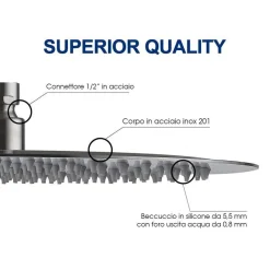 SOFFIONE DOCCIA BAGNO CASCATA TONDO 30 CM ACCIAIO ULTRA SOTTILE EFFETTO PIOGGIA