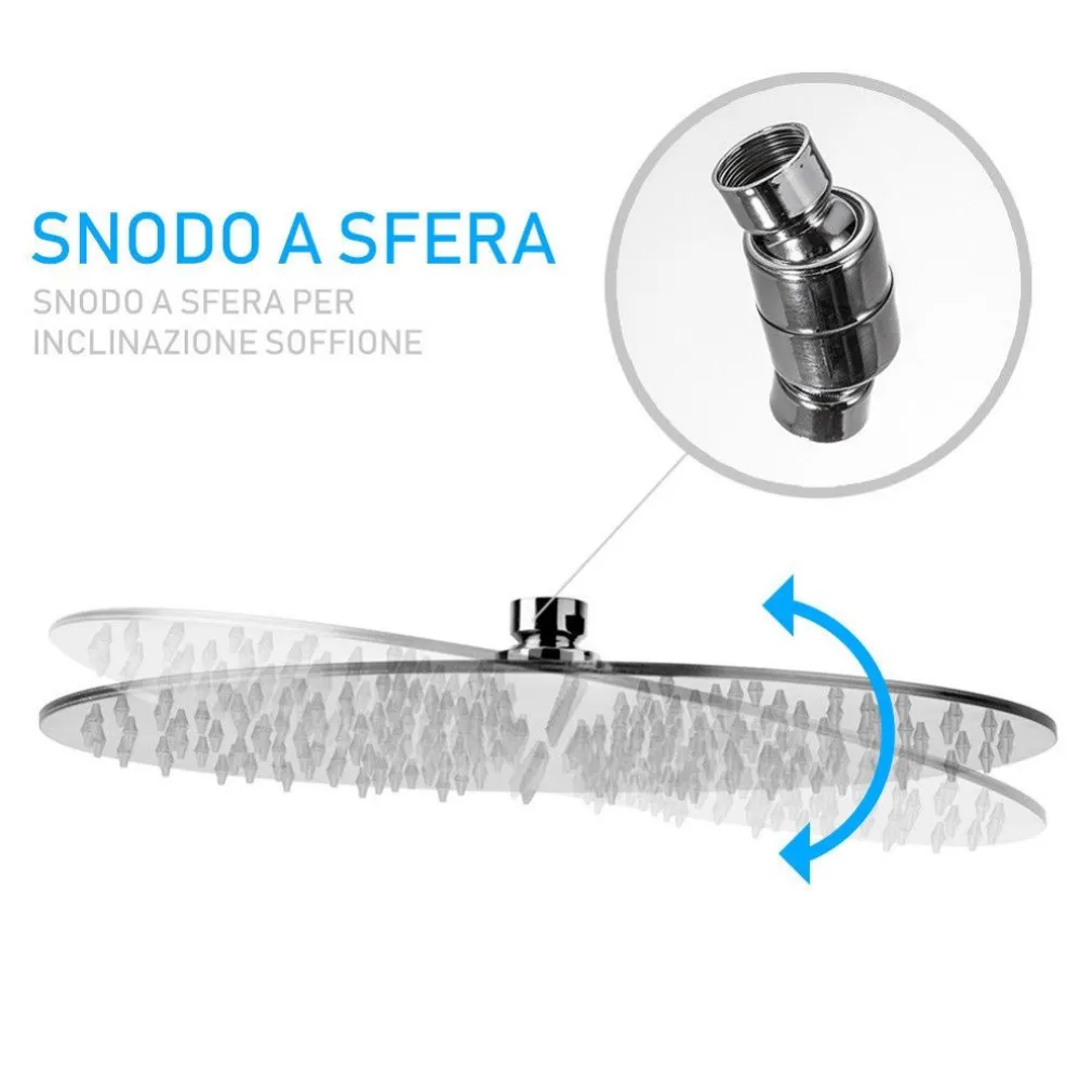 SOFFIONE DOCCIA BAGNO CASCATA TONDO 30 CM ACCIAIO ULTRA SOTTILE EFFETTO PIOGGIA