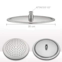 SOFFIONE DOCCIA BAGNO CASCATA TONDO 30 CM ACCIAIO ULTRA SOTTILE EFFETTO PIOGGIA