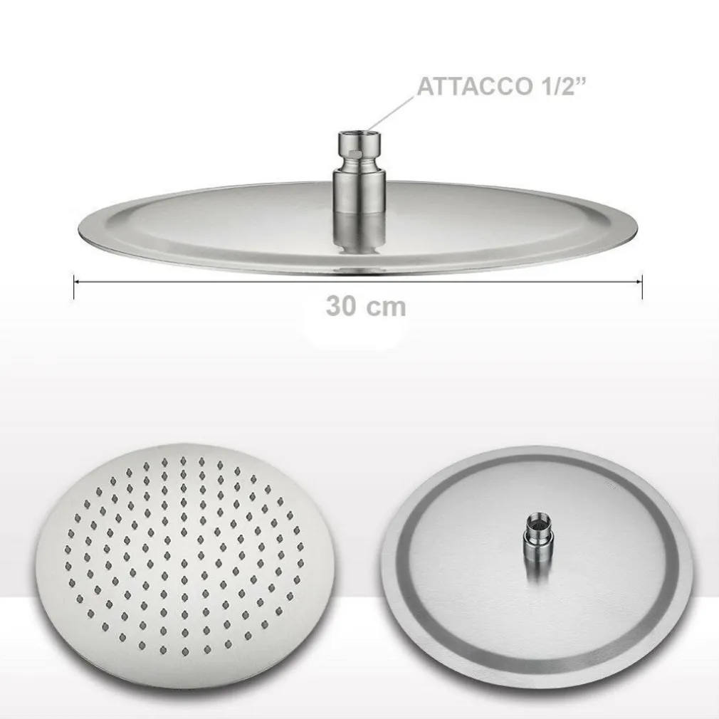 SOFFIONE DOCCIA BAGNO CASCATA TONDO 30 CM ACCIAIO ULTRA SOTTILE EFFETTO PIOGGIA