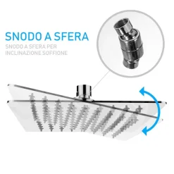 SOFFIONE DOCCIA BAGNO CASCATA QUADRATO 40X40CM ACCIAIO 324 GETTI EFFETTO PIOGGIA