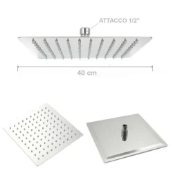 SOFFIONE DOCCIA BAGNO CASCATA QUADRATO 40X40CM ACCIAIO 324 GETTI EFFETTO PIOGGIA