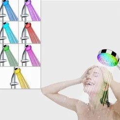 SOFFIONE DOCCIA CON LED RGB DOCCETTA A TELEFONO 20CM CROMOTERAPIA EMOZIONALE 79898