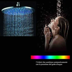 SOFFIONE DOCCIA LED RGB ROTONDO 20CM CROMOTERAPIA DOCCIA EMOZIONALE ARGENTO 79906