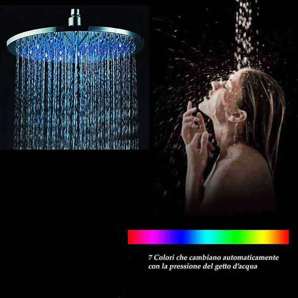 SOFFIONE DOCCIA LED RGB ROTONDO 20CM CROMOTERAPIA DOCCIA EMOZIONALE ARGENTO 79906