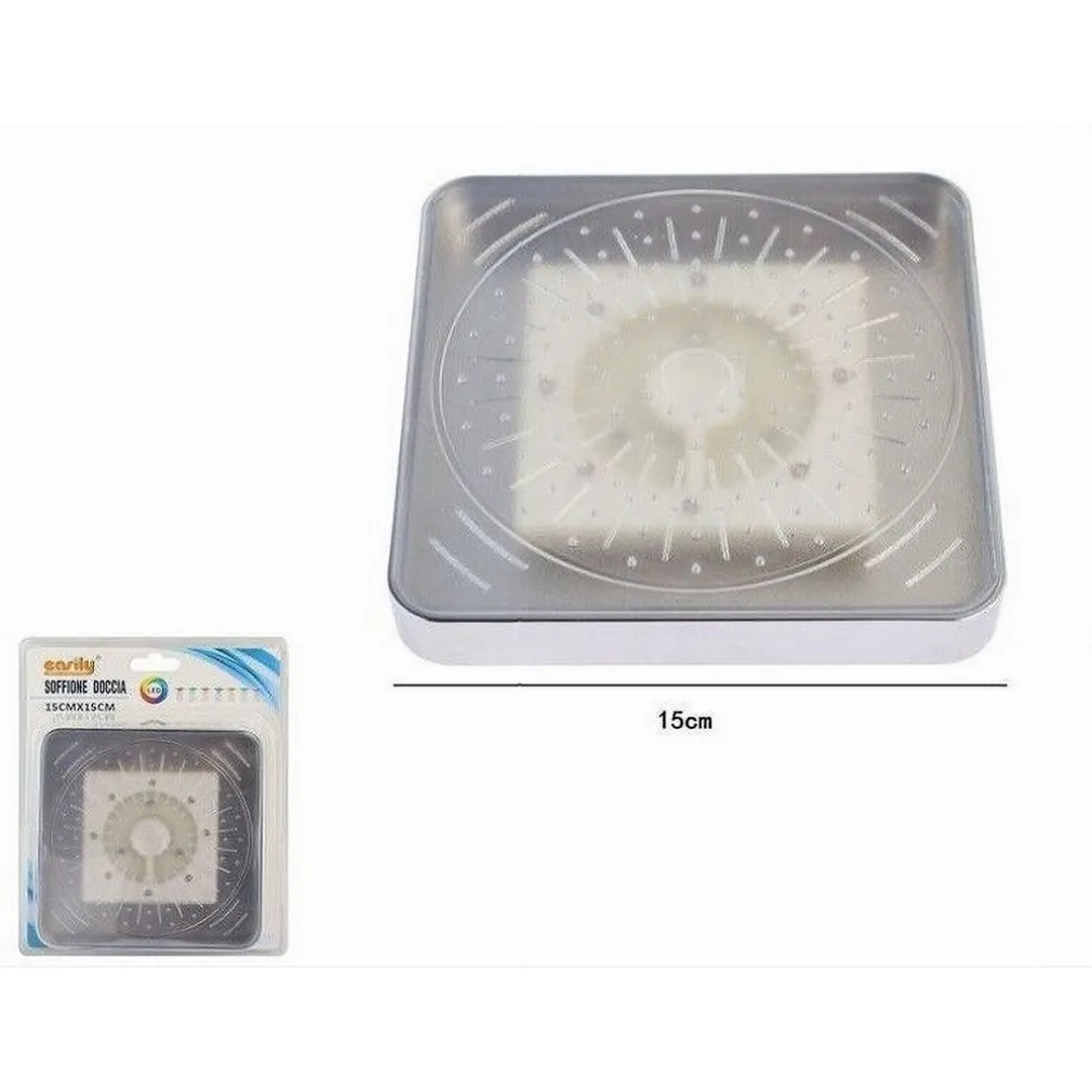 SOFFIONE DOCCIA QUADRATO 15CM A LED RGB BAGNO MISCELATORE 79903 PER CROMOTERAPIA