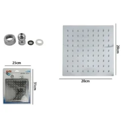 SOFFIONE DOCCIA QUADRATO 20 X 20 CM UGELLI FORI BAGNO MISCELATORE 69122 MODERNO