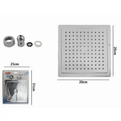 SOFFIONE DOCCIA QUADRATO 20X20CM UGELLI FORI BAGNO MISCELATORE CON ATTACCHI 69290