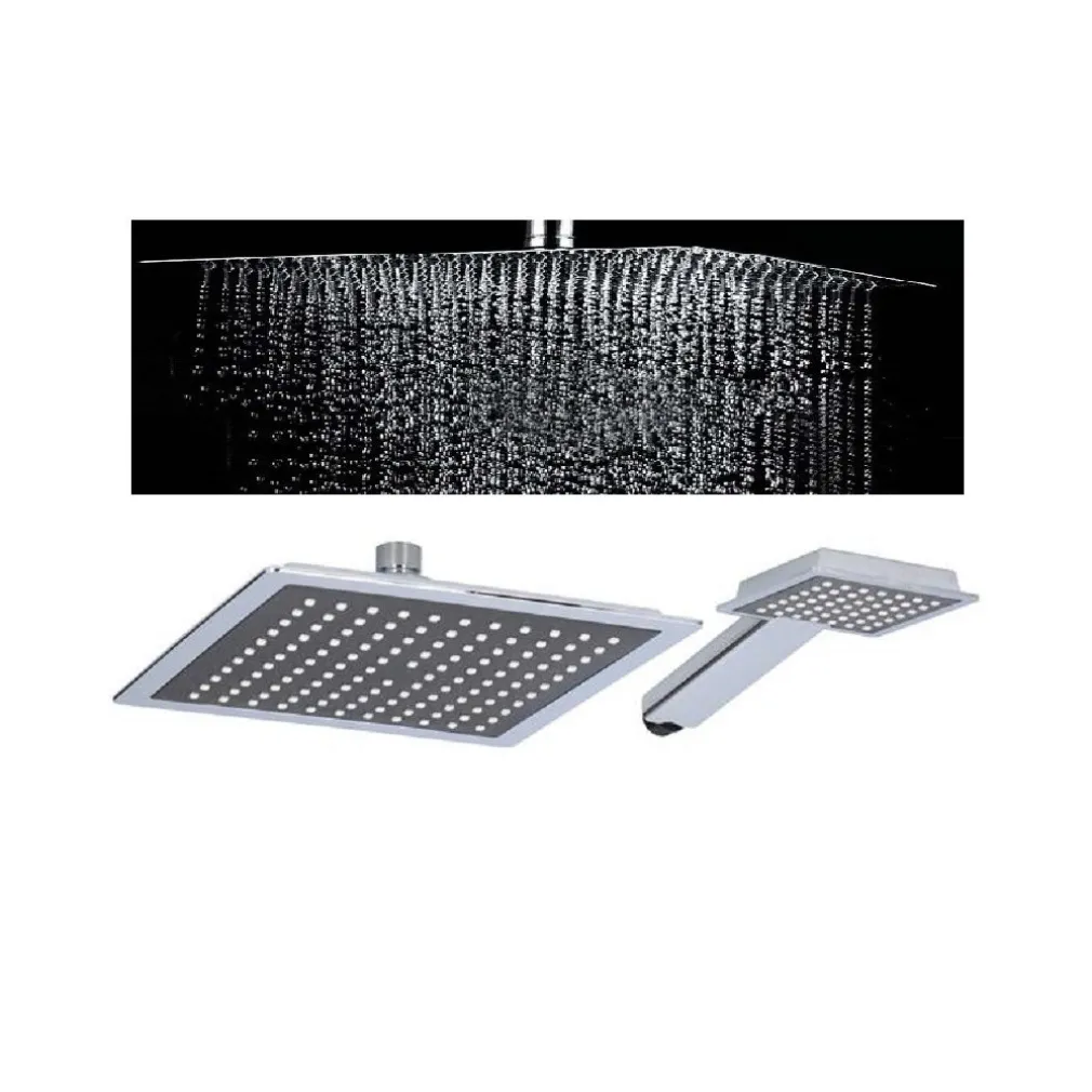 SOFFIONE DOCCIA QUADRATO 22X22CM CON MISCELATORE DOCCETTA QUADRATA IN ABS CROMO