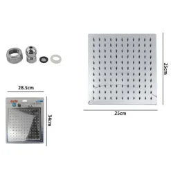 SOFFIONE DOCCIA QUADRATO MODERNO 25 X 25 CM UGELLI FORI BAGNO MISCELATORE 69123