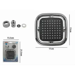 SOFFIONE DOCCIA QUADRATO 11X11 CM UGELLI FORI BAGNO MISCELATORE ACCESSORI 69281