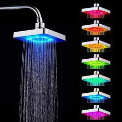 SOFFIONE DOCCIA QUADRATO 20CM A LED RGB BAGNO MISCELATORE 79905 PER CROMOTERAPIA