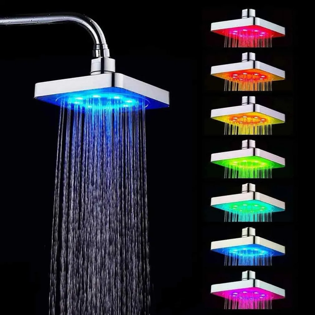 SOFFIONE DOCCIA QUADRATO 20CM A LED RGB BAGNO MISCELATORE 79905 PER CROMOTERAPIA