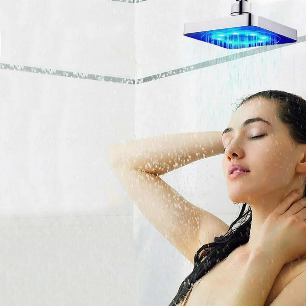 SOFFIONE DOCCIA QUADRATO 20CM A LED RGB BAGNO MISCELATORE 79905 PER CROMOTERAPIA