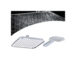 SOFFIONE DOCCIA QUADRATO 20X20CM CON MISCELATORE DOCCETTA QUADRATA IN ABS CROMO