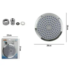 SOFFIONE DOCCIA ROTONDO 20 CM UGELLI FORI ATTACCHI BAGNO MISCELATORE 69286