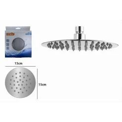 SOFFIONE DOCCIA SLIM UGELLI FORI BAGNO MISCELATORE ROTONDO 15 CM 59268 CROMATO