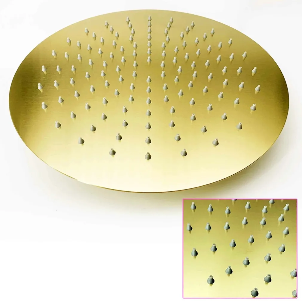 SOFFIONE DOCCIA ULTRA SLIM ROTONDO Ø25CM ORO SATINATO ATTACCO UNIVERSALE ½ BAGNO 87884