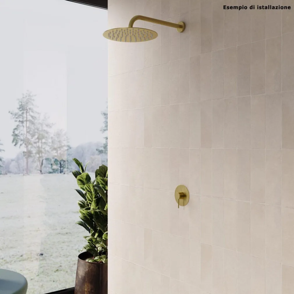 SOFFIONE DOCCIA ULTRA SLIM ROTONDO Ø25CM ORO SATINATO ATTACCO UNIVERSALE ½ BAGNO 87884