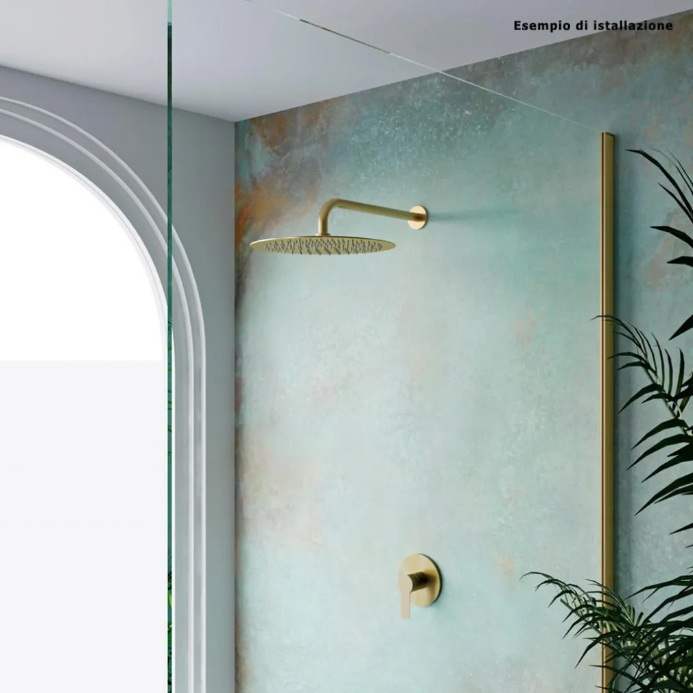 SOFFIONE DOCCIA ULTRA SLIM ROTONDO Ø25CM ORO SATINATO ATTACCO UNIVERSALE ½ BAGNO 87884