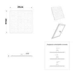 SOFFIONE DOCCIA ULTRA SLIM QUADRATO 25X25CM BAGNO MISCELATORE NERO ATTACCO UNIVERSALE 87883