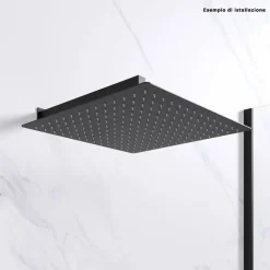 SOFFIONE DOCCIA ULTRA SLIM QUADRATO 25X25CM BAGNO MISCELATORE NERO ATTACCO UNIVERSALE 87883