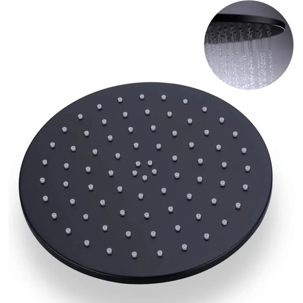 SOFFIONE DOCCIA ULTRA SLIM ROTONDO Ø25CM NERO ATTACCO UNIVERSALE ½ BAGNO MISCELATORE 87885