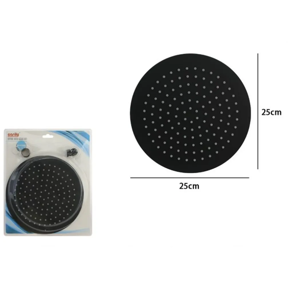 SOFFIONE DOCCIA ULTRA SLIM ROTONDO Ø25CM NERO ATTACCO UNIVERSALE ½ BAGNO MISCELATORE 87885