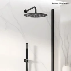 SOFFIONE DOCCIA ULTRA SLIM ROTONDO Ø25CM NERO ATTACCO UNIVERSALE ½ BAGNO MISCELATORE 87885