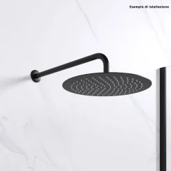 SOFFIONE DOCCIA ULTRA SLIM ROTONDO Ø25CM NERO ATTACCO UNIVERSALE ½ BAGNO MISCELATORE 87885