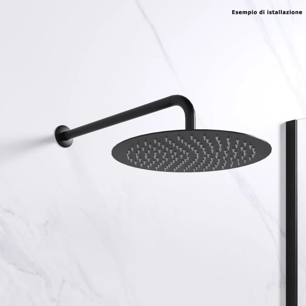 SOFFIONE DOCCIA ULTRA SLIM ROTONDO Ø25CM NERO ATTACCO UNIVERSALE ½ BAGNO MISCELATORE 87885