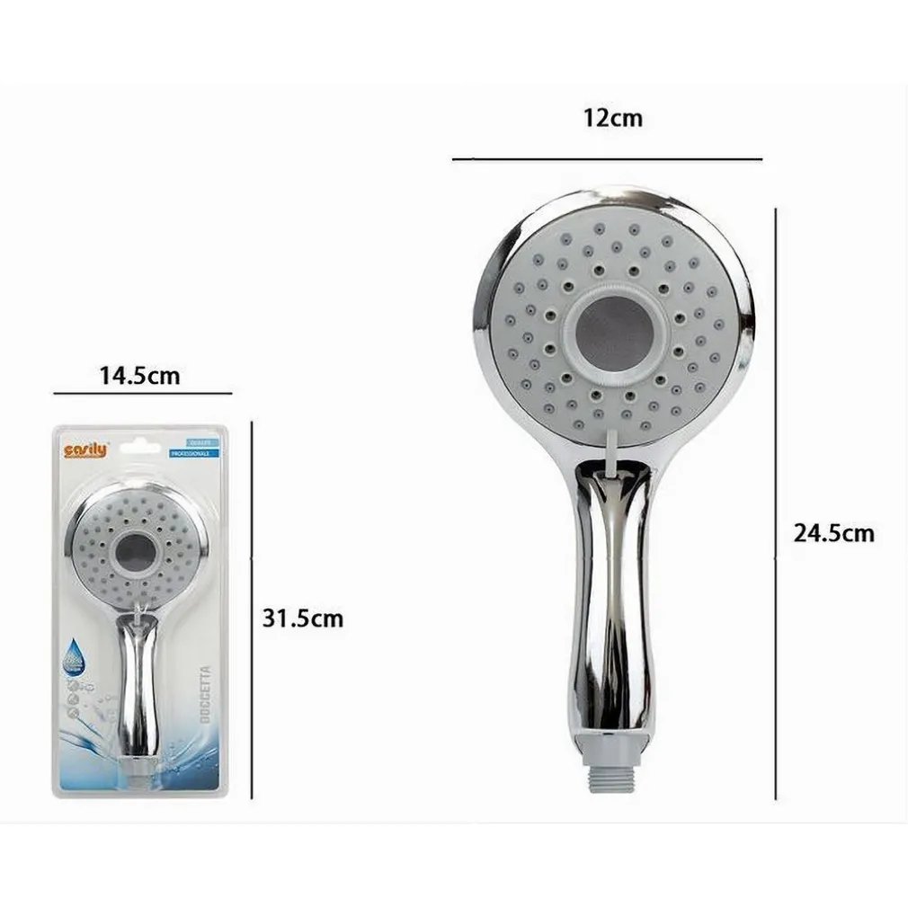 SOFFIONE DOCCIA 12X24.5CM DOCCETTA BAGNO MULTIGETTO REGOLABILE MANICO BOMBATO 79706