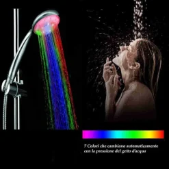 SOFFIONE LED RGB DOCCETTA A TELEFONO 25 CM CROMOTERAPIA DOCCIA EMOZIONALE 79899