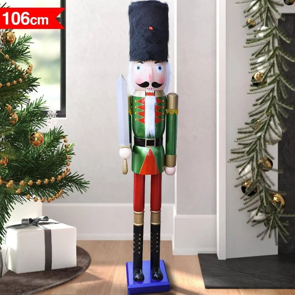 SOLDATO SCHIACCIANOCI DI NATALE IN LEGNO ALTEZZA 106CM DECORAZIONI NATALIZIE