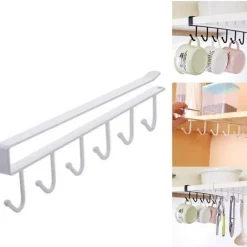 SOTTORIPIANO SOTTO RIPIANO CON 6 GANCI APPENDI MESTOLO ATTREZZI PER CUCINA 26X7