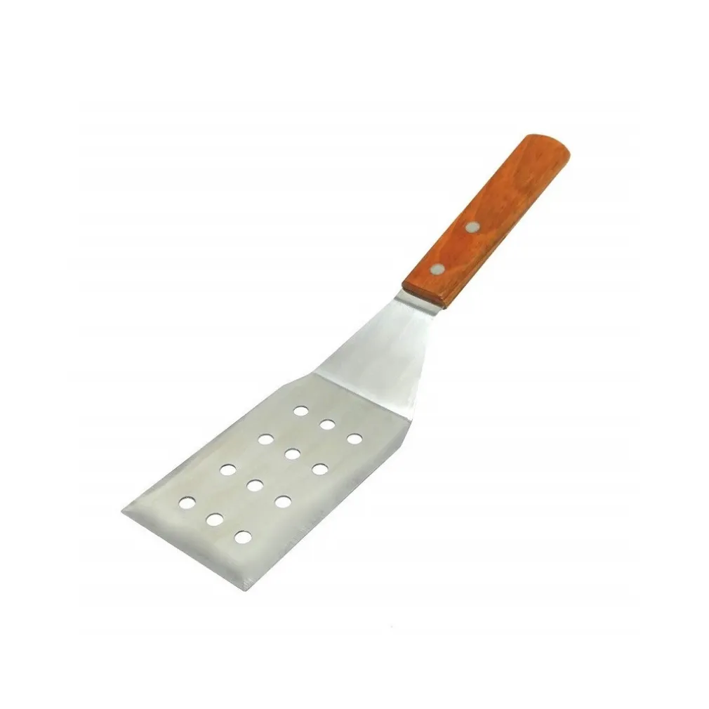 SPATOLA FORATA IN ACCIAIO CON MANICO IN LEGNO PALETTA GIRA GRIGLIARE CARNE BBQ